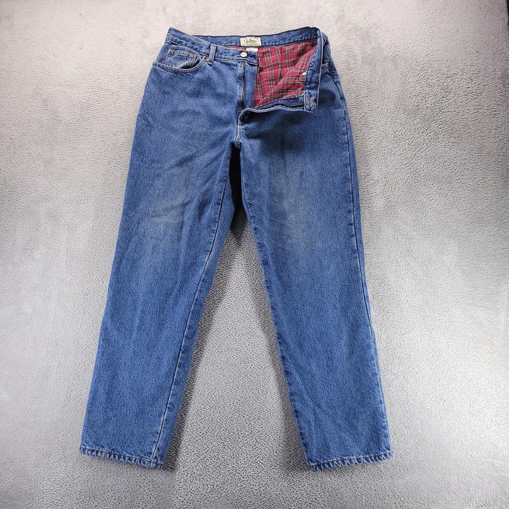 L.L. Bean Jeans Womens 16 Tall Blue High Rise Relaxed Straight Flannel Lined